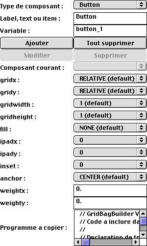 Applet GridBagBuilder