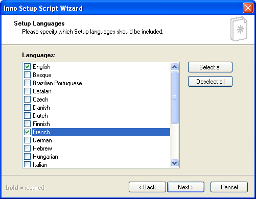 Inno Setup langues