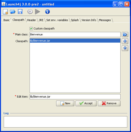 Launch4j onglet Classpath